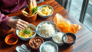 "Gambar tentang generasi muda Korea Selatan yang sehat, menampilkan berbagai makanan bergizi yang berwarna-warni, pola makan seimbang, dan elemen program pemerintah, dalam gaya digital art yang modern dan inspiratif.".